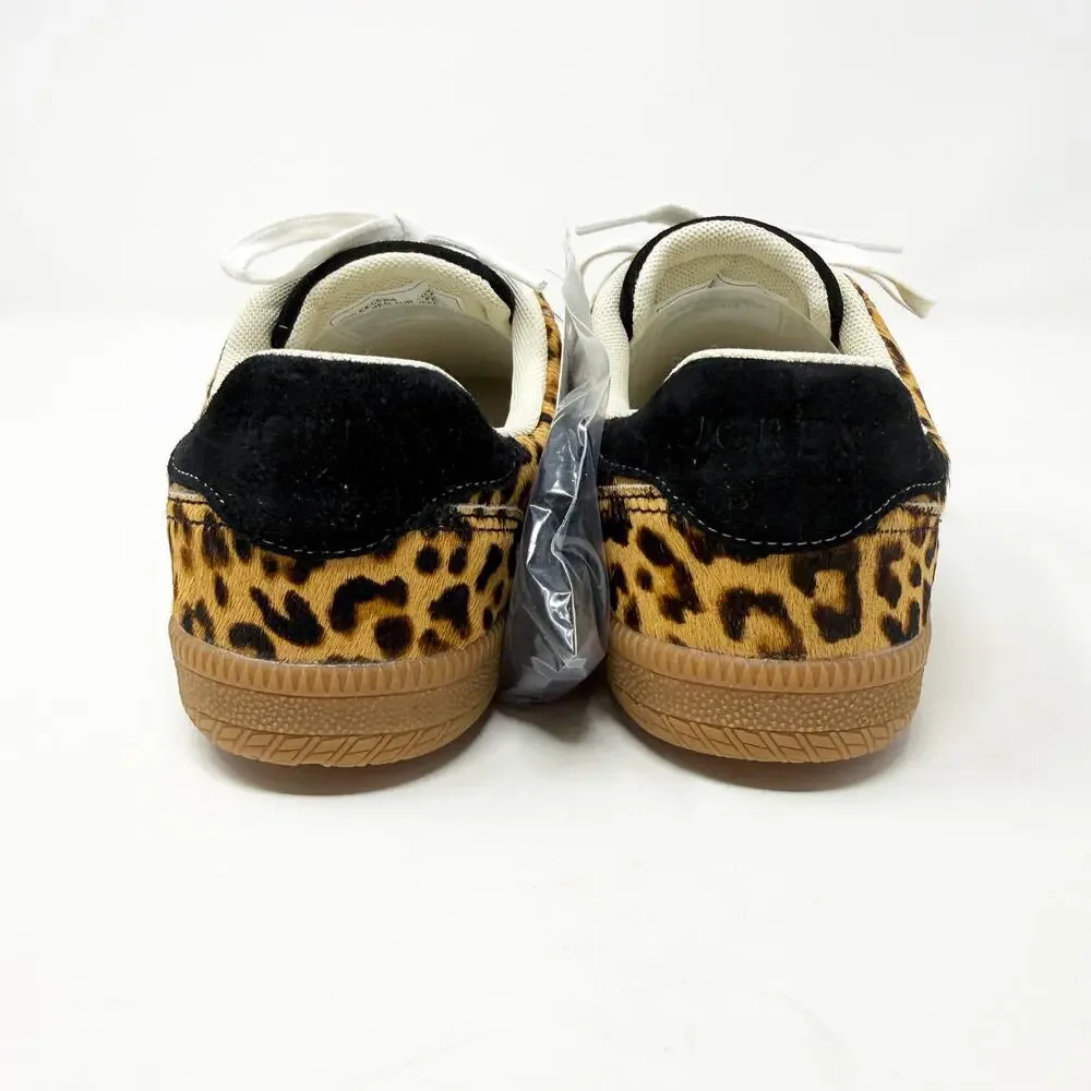 NWT J. Crew Black/Tan Calf Hair Leopard Print Casual Sneakers Women's 7 Lace Up